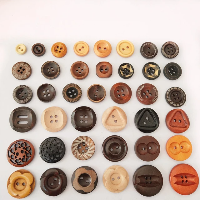 50pcs Assorted Design Wooden Buttons for Crafts Scrapbooking or Sewing -  Engraved Tree Pattern 