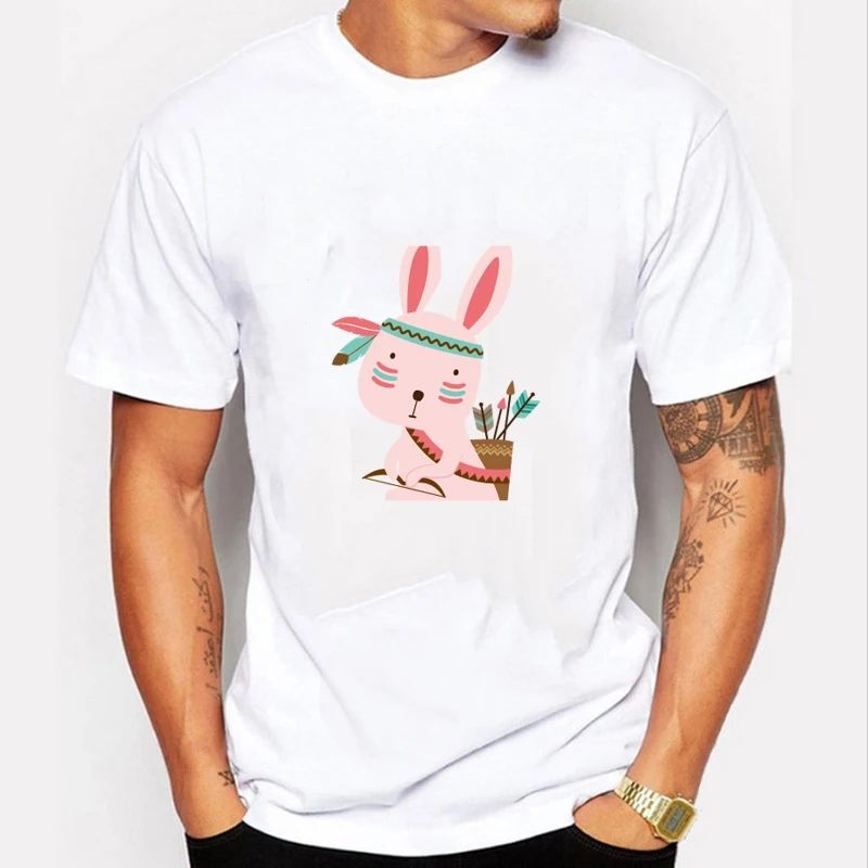 

Fashion Streetwear Casual Tshirts Dropshipping Summer Cute Rabbit Printed T Shirt Men O-Neck Short Sleeve Cotton Tee Tops