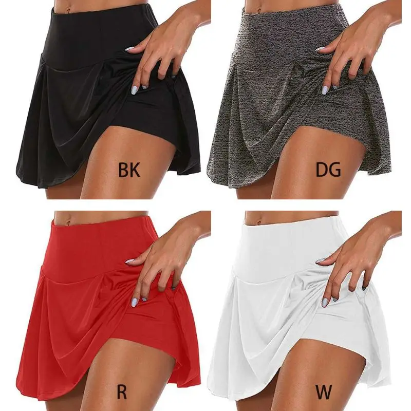 Women Tennis Golf Sport Trousers Skirt 2-In-1 Solid Color Running Leggings Skort F3MD