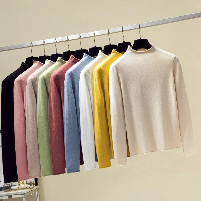

Autumn Winter Women Full Sleeve Curled Turtleneck Sweaters Pullovers Girls Knitted Solid Soft Jumpers Tops Knitwear GT715