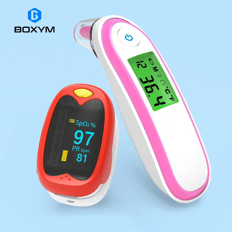 

BOXYM Children Finger Pulse Oximeter & Baby Infrared Ear&Forehead Thermometer kids Pediatric oximetro SpO2 Saturation Meter