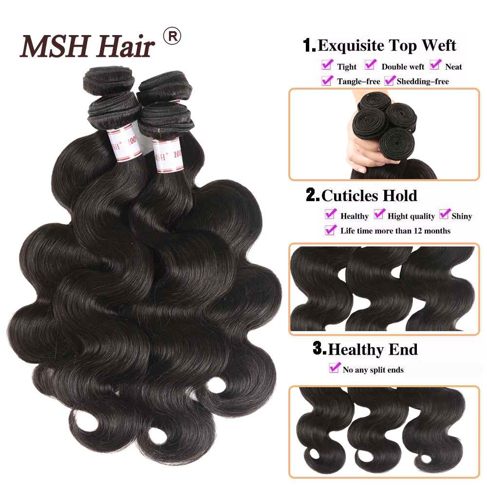 Msh Brazilian Hair Bundles 28 30 32 34 Inch Human Hair Weave Extensions Brazilian Body Wave 1/3/4 Bundles Human Hair Bundles
