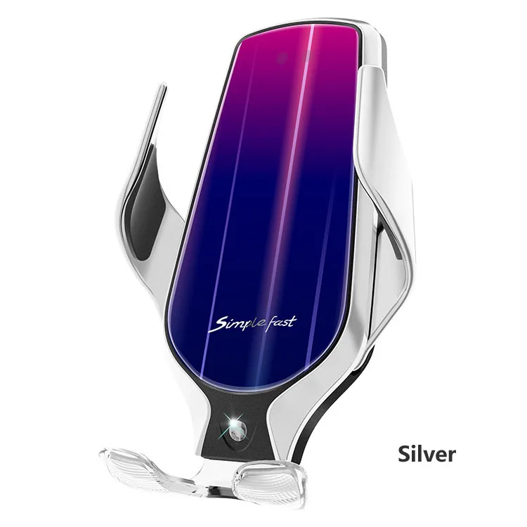 R9 смарт-сенсор Автомобильный держатель для телефона Быстрая зарядка беспроводные зарядные устройства универсальный автомобильный держатель для телефона для iPhone для samsung для huawei - Цвет: Silver