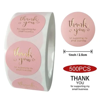 

500pcs/ Roll Round Pink Bronzing "Thank You for Supporting My Small Business" Sticker For Handmade Baking Package Decor Stickers