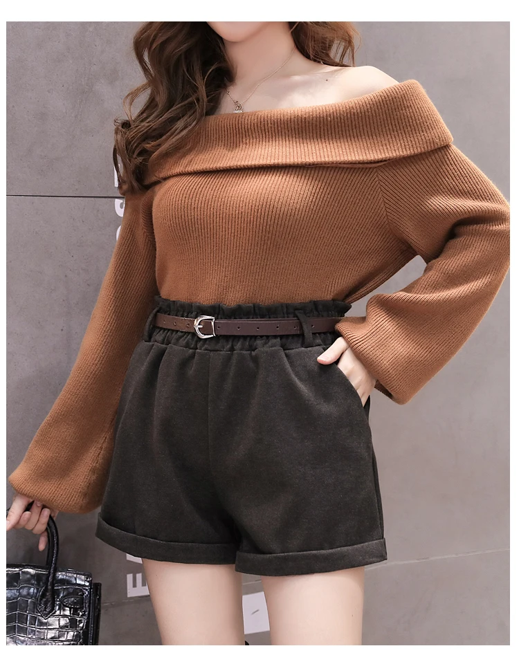 Повседневные шерстяные шорты женские осенне-зимние Корейская Высокая талия широкие шорты женские большие размеры уличная Элегантная короткая Femme