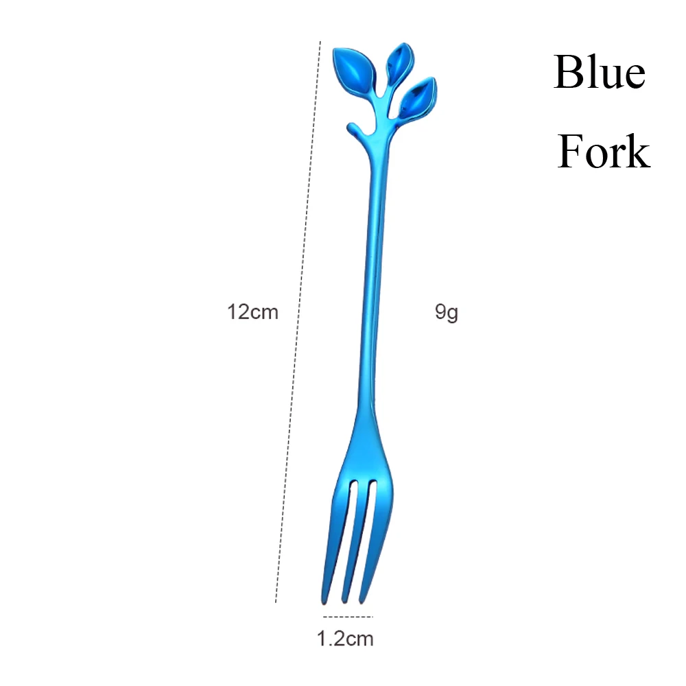 1 шт. ложка из нержавеющей стали, вилка, многоцветная лопатка, маленькие ветки, форма листа, длинная ручка, десертная посуда, новые кухонные аксессуары - Цвет: L2