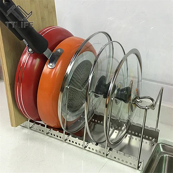 

HOT Pot Lid Rack Pan&Cutting Board Holder Stand Kitchen Organizer Dual Racks Chopping Board Shelf Stainless Steel Shelf Pan Rack