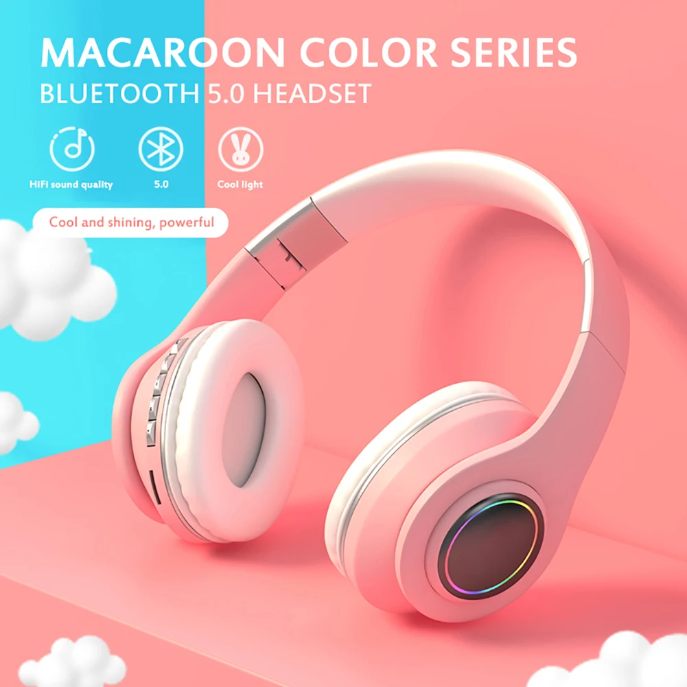 New Kids Headphones Ear Luminous Noise Canceling Head mounted Wireless Bluetooth Headset Hands free Support TF Card Gaming Earph