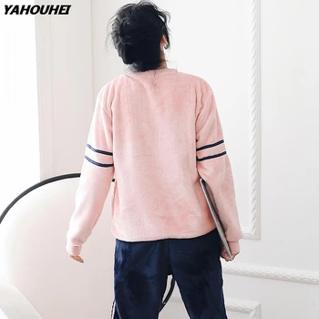 

2019 Winter Long Sleeve Thick Warm Flannel Pajamas Sets For Women Coral Velvet Pyjamas Girls Cute Cartoon Homewear Home Clothing