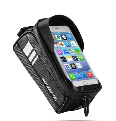 ROCKBROS MTB дорожный велосипед сумка черная водонепроницаемая сумка для велосипеда 6,0 тачскрин Велоспорт Передняя труба сумка чехол для телефона Аксессуары для велосипеда - Цвет: 017-2BK