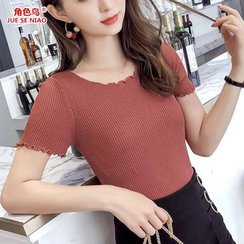 Женская футболка с коротким рукавом летний короткий пуловер свитер топ женские