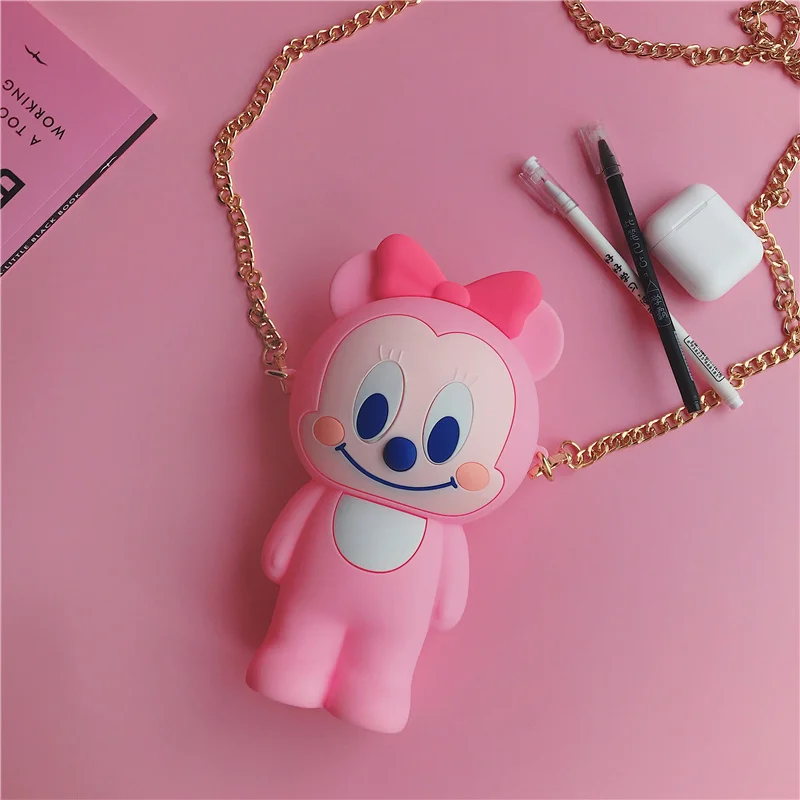 Q UNCLE Desk Supplies Kawaii School Supplies Silicone Office Stationery Chain Crossbody Bags Stationery Makeup Brush Storage Bag