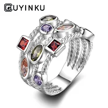 GUYINKU, Новое поступление, 925 пробы Серебряное кольцо на палец с радужным топазом, винтажные кольца для женщин, ювелирные изделия для помолвки, S925 подарки