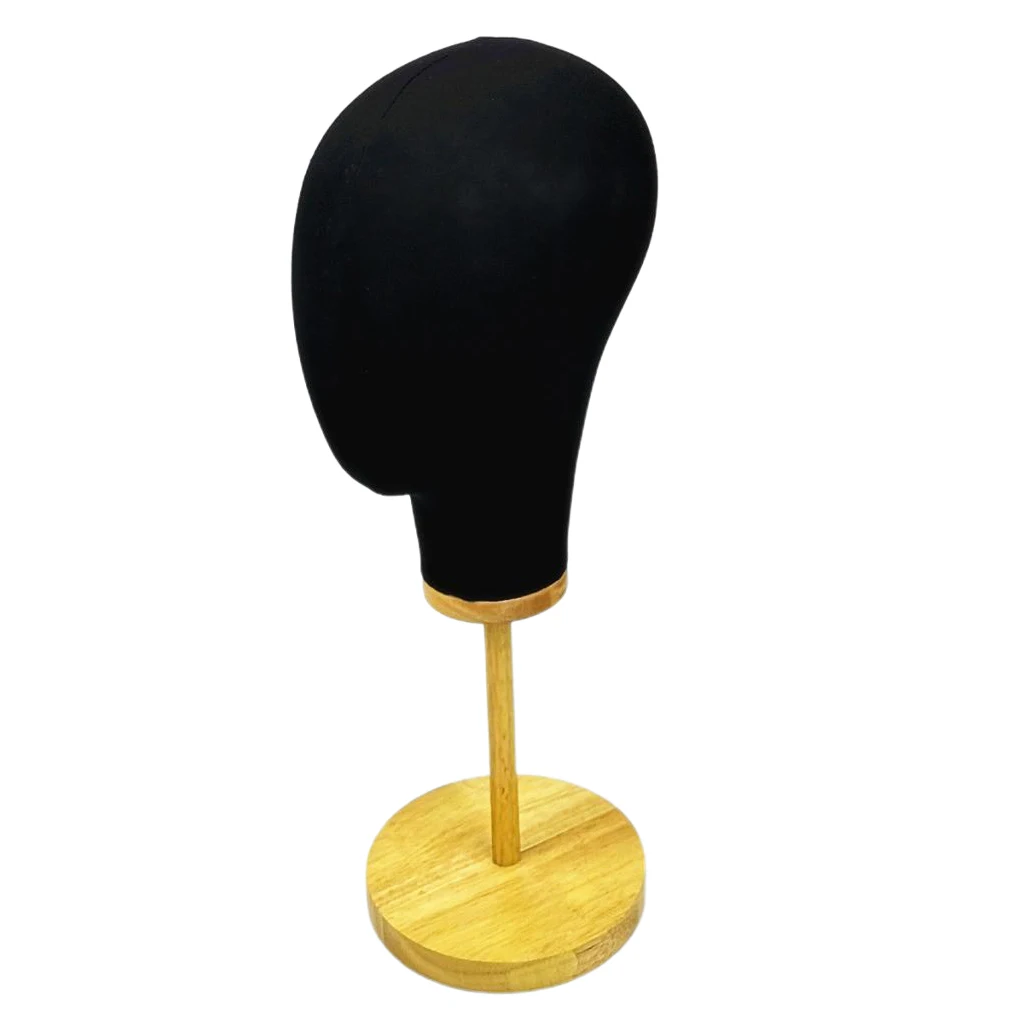 21'' Female Canvas Wig Mannequin Head with Wooden Base Caps Holder Hats Caps Display Manikin