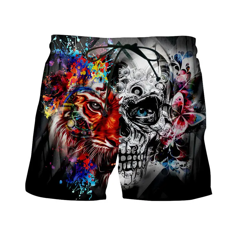 Цветные шорты с 3D-принтом в виде тигра, полумеханические шорты с черепом, крутые пляжные повседневные шорты, мужские шорты-бермуды для фитнеса, роскошные шорты в стиле хип-хоп