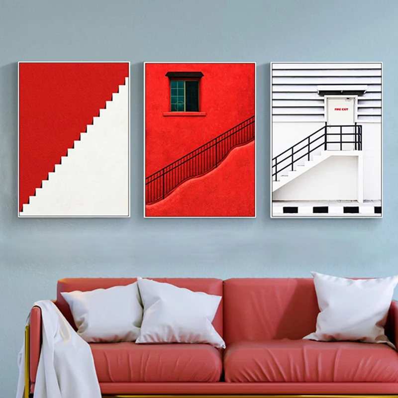 

Modular Pictures Printed Nordic Style Poster Red Abstract Canvas Painting Wall Artwork For Living Room Home Decoration No Framed