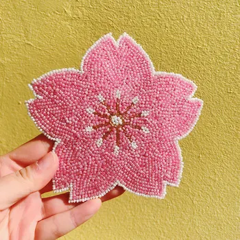 

Sakura Coaster Pink Place Mats Handmade Beaded Flower Table Mat Luxury Decor Placemats for Table Cups Mugs Mat Cherry Pads
