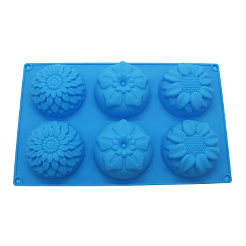 Силиконовая форма для мыла 6 отверстий 3 групп различных круглых подсолнечника лепестка, цветок-силиконовые формы для тортов, десертов, выпечки Формы для выпечки