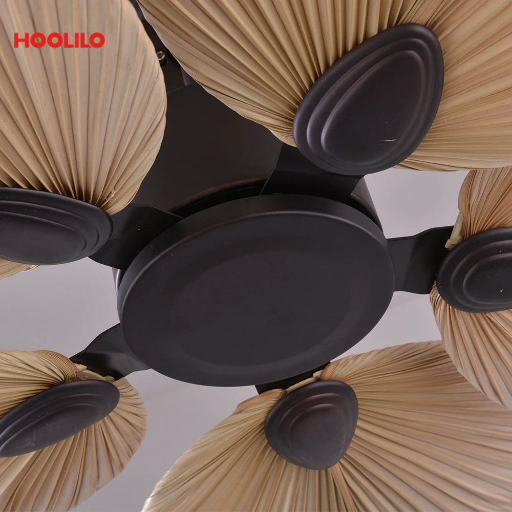 New High Quality 52inch Factory Price Natural Breeze Palm Leaf Fan Blades 220V Remote Control Ceiling Fan Living Room