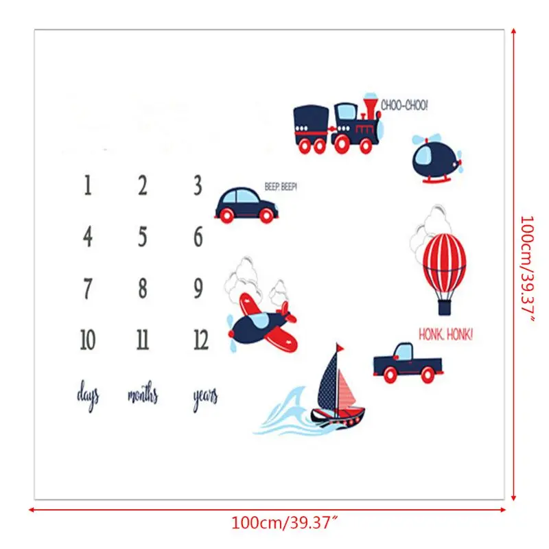 

Newborn Baby Milestone Number Car Pattern Mat Blanket Photography Background Backdrop Cloth 72XC