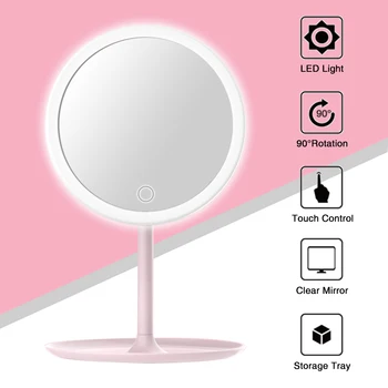 

Adjustable LED Light Makeup Mirror Vanity Table Lamp Fashion 360° Rotation Brightness Beauty Cosmetic Mirror with Storage Base