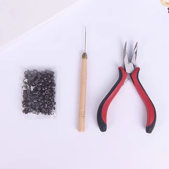

Hot 200pcs Silicone Beads Micro Rings Loop Hair Extensions Pliers Hook Tool Kit Micro Braids Tools Dropship Beauty Girl
