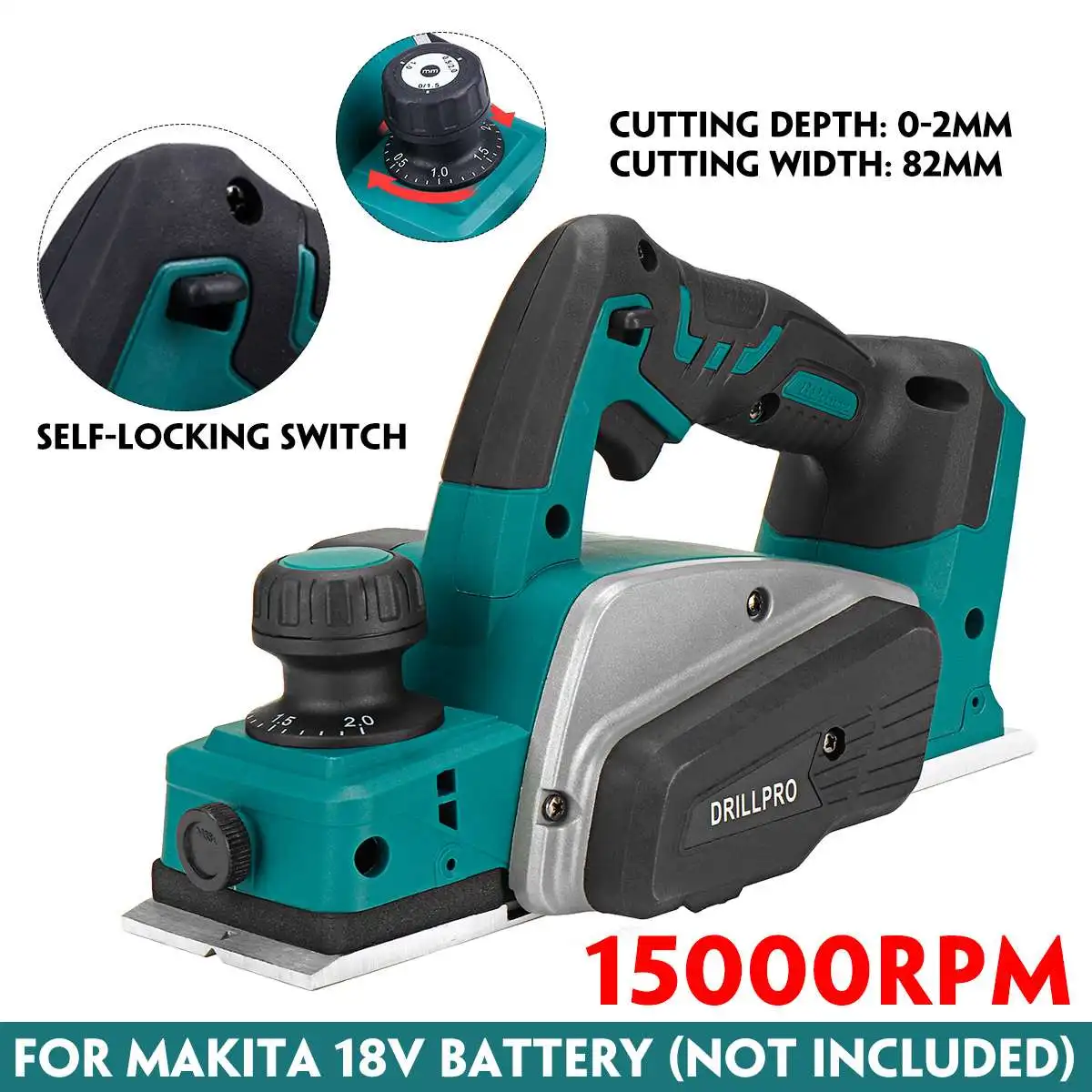18V 15000rpm Rechargeable Electric Planer Cordless Handheld for Makita 18V Battery Woodworking Cutting Power Tool with Wrench