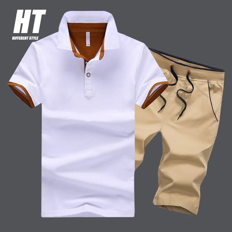 Summer 2022 New Brand Men Sports Sets 2Piece Casual Men's Short-sleeve POLO Shirt+Shorts Running Fitness Suit Male Tracksuit 5XL | Мужская