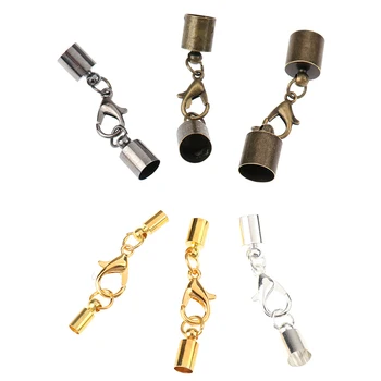 

10pcs/Lot Leather Cord Bracelet Lobster Clasps Hooks 3 4 5 6 8 9 10mm Crimps End Tip Caps Connectors For Jewelry Making Findings