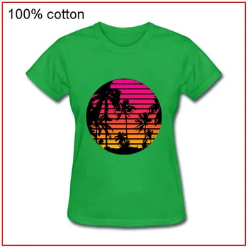 

New Hawaii Mountain T-Shirt - Sunset Palm Tree Retro Wave Cartoon heaven t shirts women Fashion Tropical short sleeves t shirts