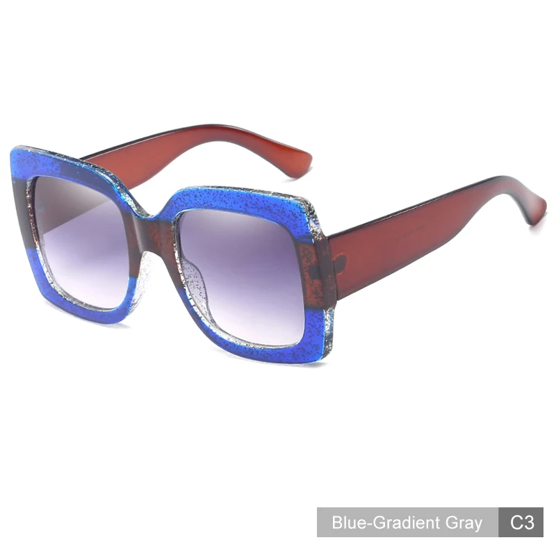 MADELINY, Ретро стиль, большие размеры, квадратные солнцезащитные очки для женщин, фирменный дизайн, грандиентные оттенки, солнцезащитные очки, Ретро стиль, трендовые очки MA087 - Цвет линз: C3Blue-Gradient Gray