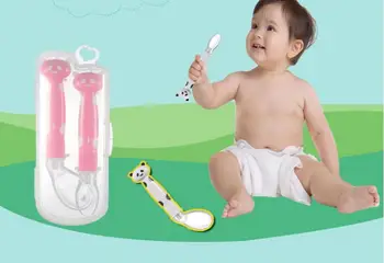 

50set 2pcs/set Cartoon Spoon Suit Baby Silica Gel Soft Head A Soup Spoon Elbow The Group Combine Dress Baby Tableware Boxed