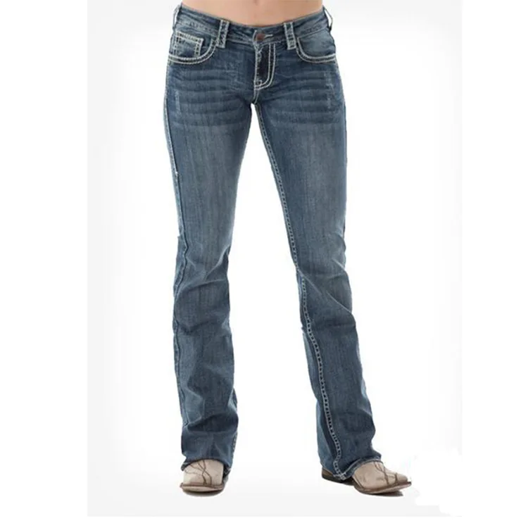 Women's Jeans Printed Washed Flare Women's Jeans Trousers Wide Leg Jeans