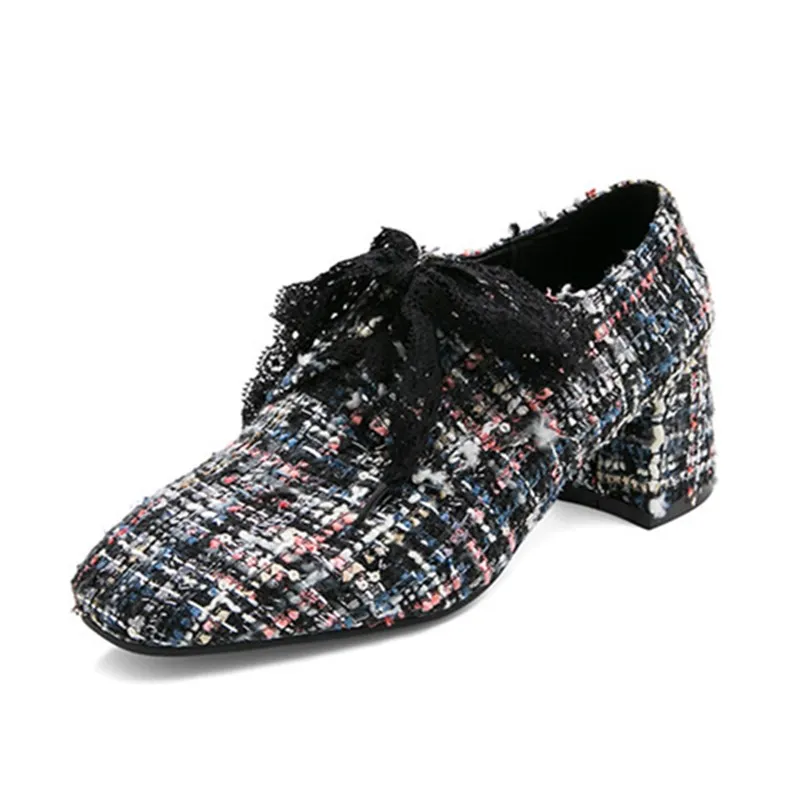 

Shoes women Spring 2020 New Lace-up single shoe Smooth thick heel Fashion square head High heels Deep mouth Women's shoes