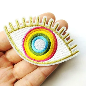 

New Arrival Gold Rainbow Eye Colorful Patch Iron On eyes Sun Flower Rainbow Appliques Cute Sweet Badges Clothes Sticker