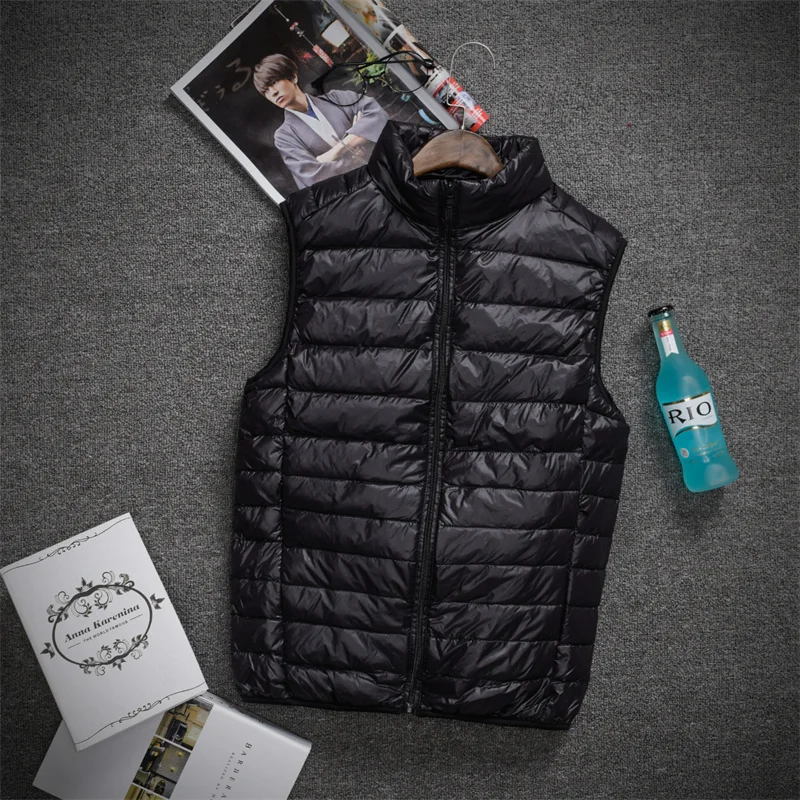 Men Vest Down Coat Sleeveless Ultra Light Male Jacket Gilet Lightweight Windproof Warm Waistcoat Portable Windproof Parka