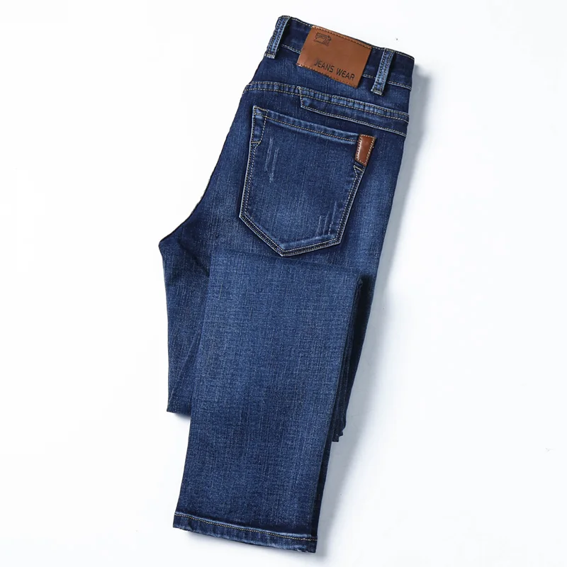 Стрейчевые мужские джинсы новые Брендовые прямые Молодежные классические модные уличные корейские тонкие длинные брюки синие черные джинсы