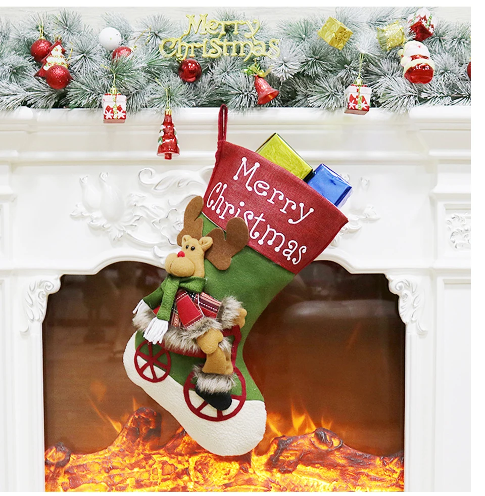 FUNBAKY 46 см Санта Клаус Новогодний носок для подарков Конфеты подарок украшения для сумок для дома украшения Новогодний Рождественский кулон