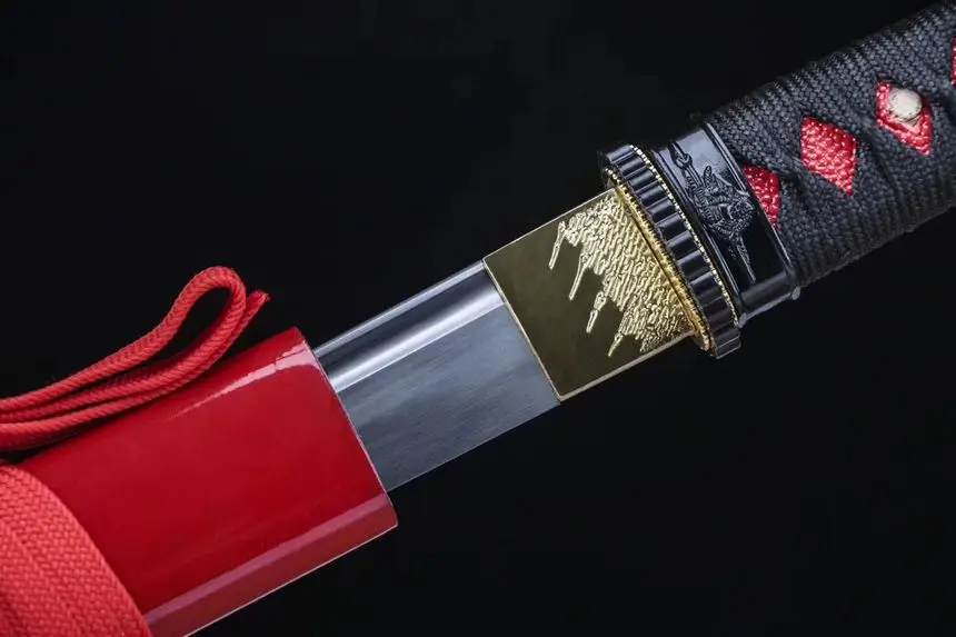 Full Tang Wakizashi Blade KungFu Sword straight Saber Jian manganese steel Blade Red Scabbard