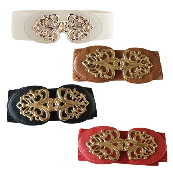 

Women Metallic Retro Flower Elastic Stretchy Dress Narrow Waist Belt Band
