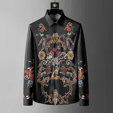 

Luxury print Shirts Men Long Sleeve Slim Fit Casual Shirt Male Business Formal Dress Shirts Streetwear Party Chemise Homme
