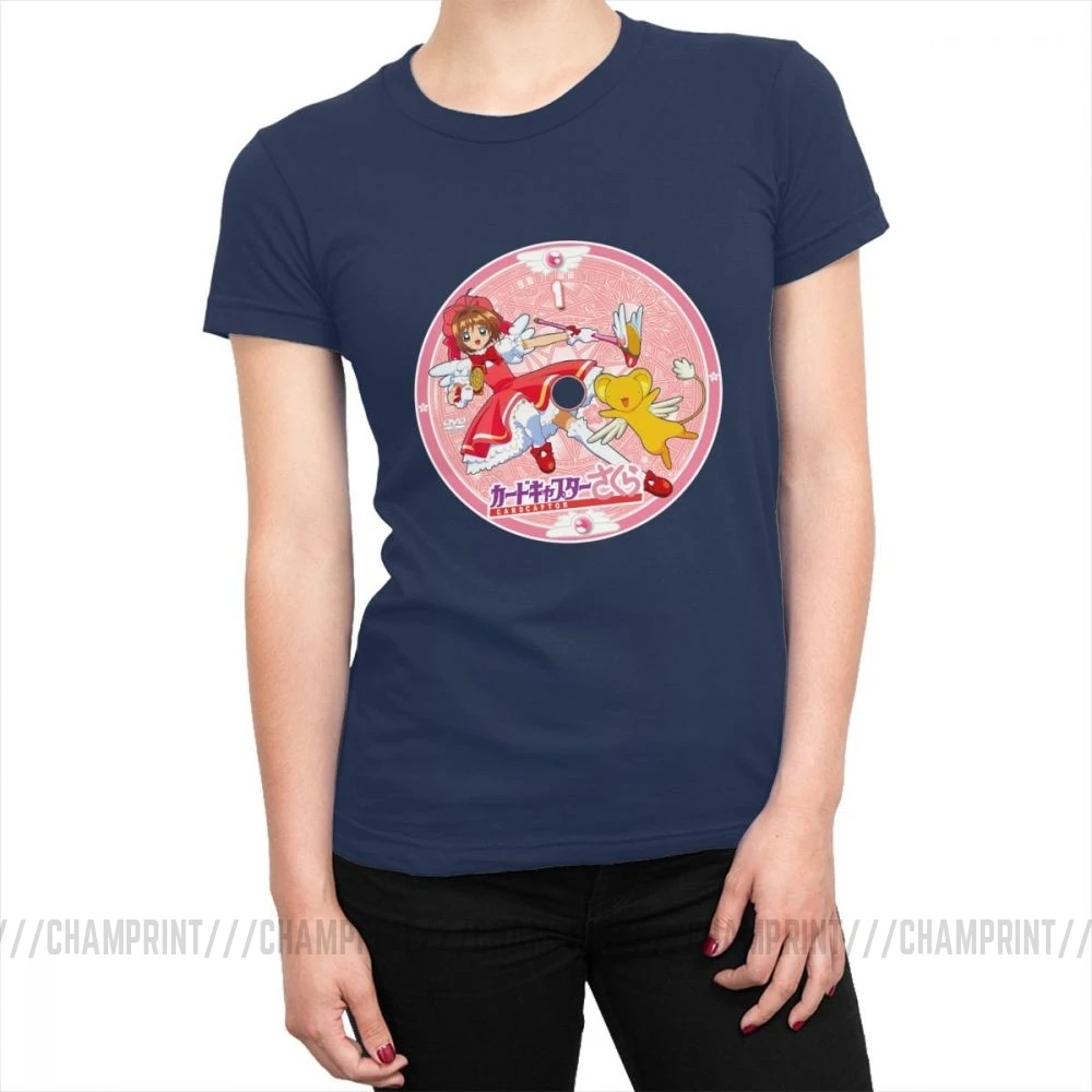 Женские футболки с героями мультфильма Kinomoto Sakura Kawaii, хлопковая футболка, новинка, графическая одежда для женщин - Цвет: Тёмно-синий