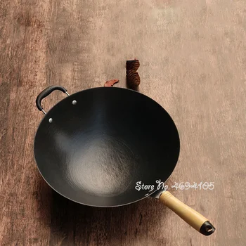 

Health Cast Iron Wok Home Uncoated Manual Non-stick Pan Round Bottom Induction Cooker Gas Stove Wok Frying Pan Cook Non Stick