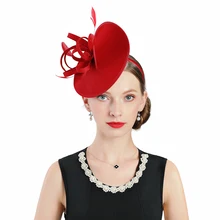 Sombrero de mujer sombrero rojo Fascinator elegante Fedora para fiesta de mujer Sinamay sombreros de boda Lazo Rojo señora Vintage Derby Iglesia niña sombreros