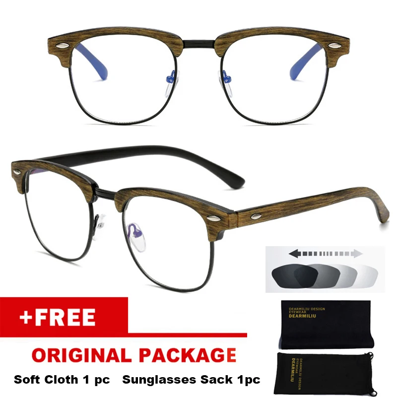 Gold Wood Black 06 Фотохромный фильтр компьютерные очки для блокирования УФ анти голубой свет глаз глазного напряжения переходные игровые очки для женщин мужчин UV400 - Цвет линз: Gold Wood Black 06