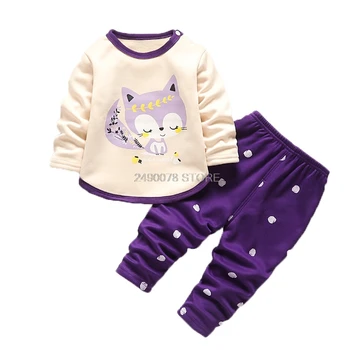 

Kids pajamas Children sleepwear Outdoor Tracksuit Newborn Baby Boys Girls Winter Suit Plus velvet Top+Pants 2Pcs Clothing Set
