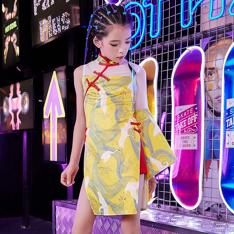 

Girls jazz dance fashion Chinese style children hip-hop dance costumes praise dance ephods kids girls top dance costumes