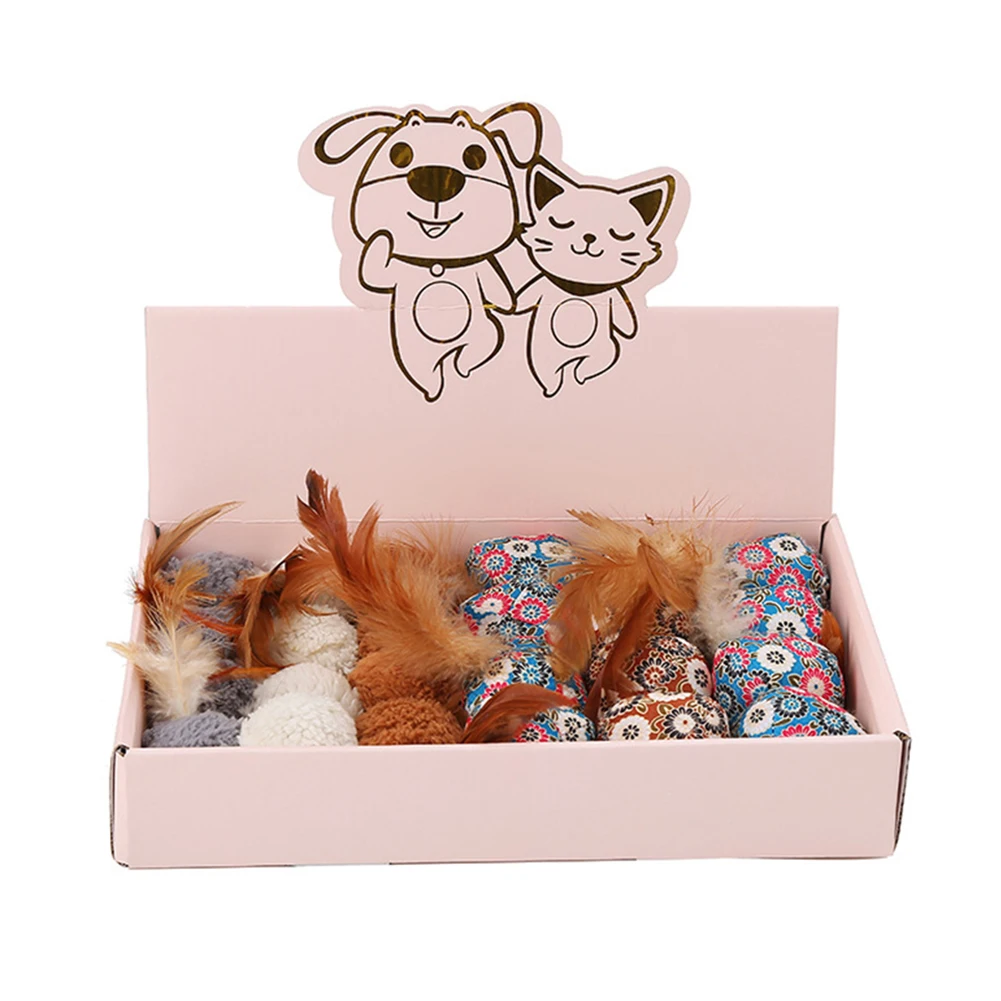 24Pcs Pet кошки котенок цветочный принт перо плюшевый мяч укус играть интерактивная игрушка