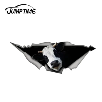 

Jump Time 13cm x 4.8cm Cow Sticker 3D Car Styling Torn Metal Decal Wild Animal Funny Car Stickers Window Bumper