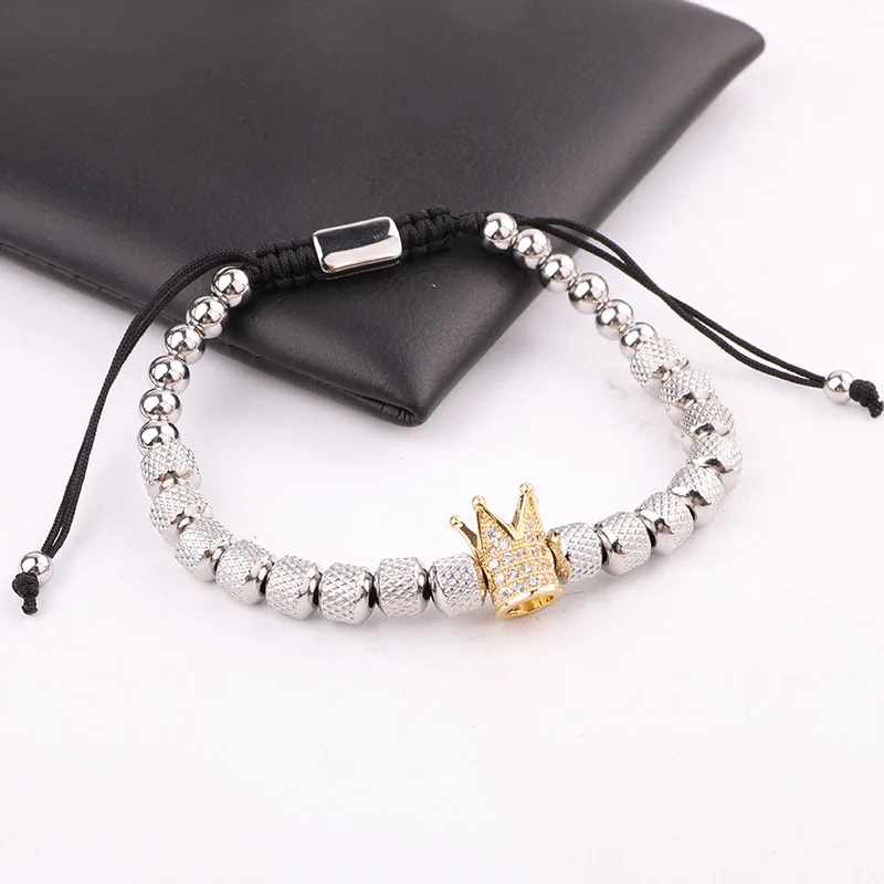 New Design High Quality Stainless Steel Beads Crown Charm Friendship Custom Macrame Adjustable Beads Bracelet For Men - Image 4